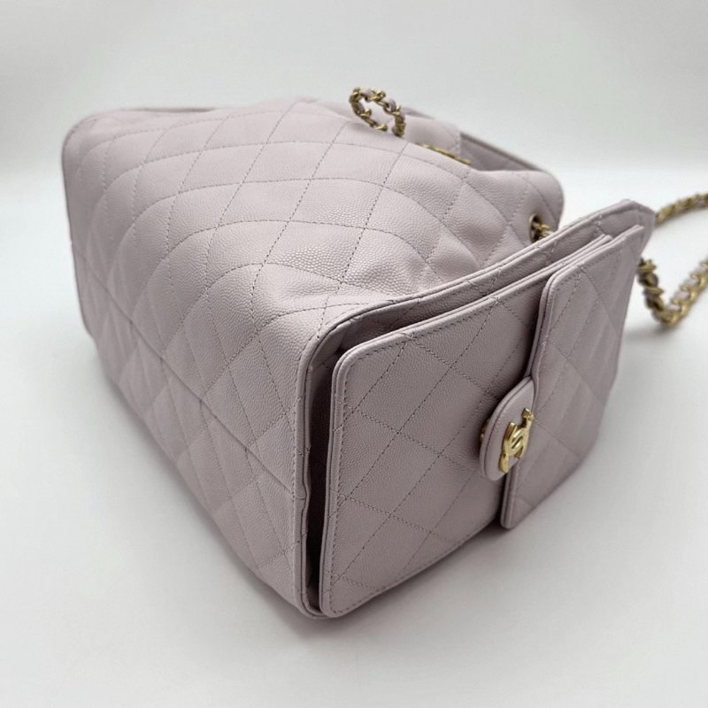 CHANEL粉紫色金扣荔枝牛皮25bag小號肩背斜背包 26*30*14 全新閒置配件盒子塵袋購證-1