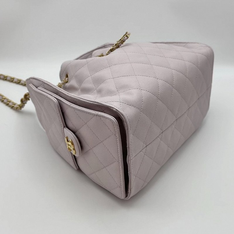 CHANEL粉紫色金扣荔枝牛皮25bag小號肩背斜背包 26*30*14 全新閒置配件盒子塵袋購證-2