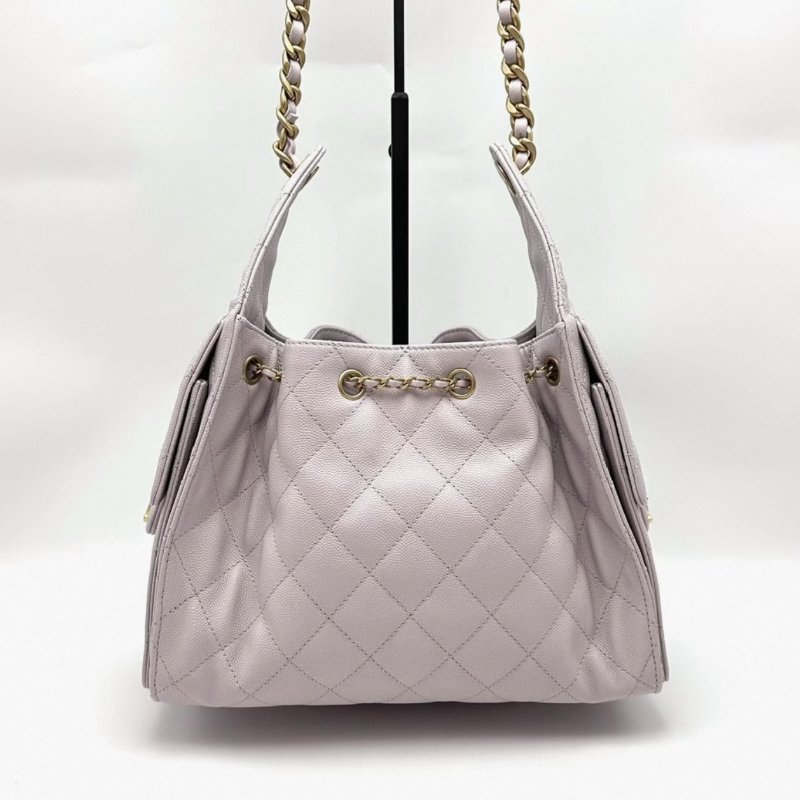 CHANEL粉紫色金扣荔枝牛皮25bag小號肩背斜背包 26*30*14 全新閒置配件盒子塵袋購證-3