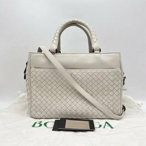 BV 白色經典編織手提斜背包26*20*10 98新配件塵袋