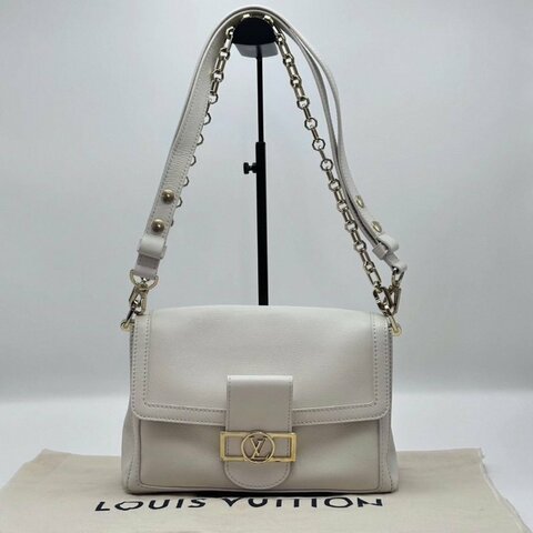 LV 達芙妮白色金扣中號肩背斜背包25*16*9 芯片款 98新配件塵袋
