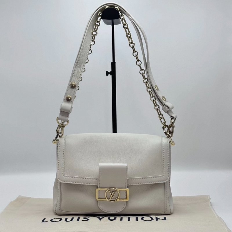 LV 達芙妮白色金扣中號肩背斜背包25*16*9 芯片款 98新配件塵袋-0