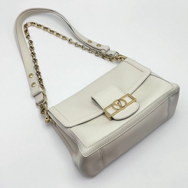 LV 達芙妮白色金扣中號肩背斜背包25*16*9 芯片款 98新配件塵袋-1