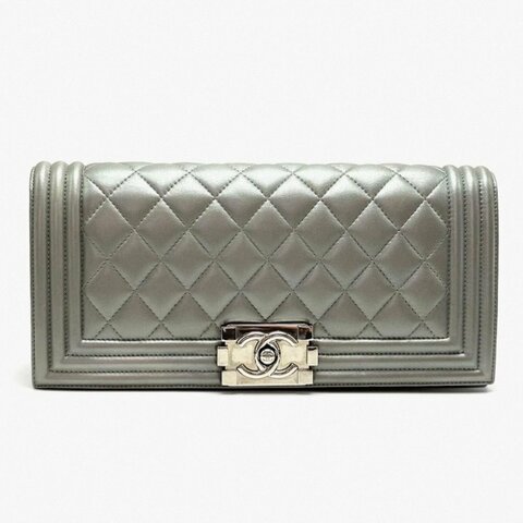 CHANEL 銀色銀扣 Leboy手拿包26*13*3 98新配件塵袋