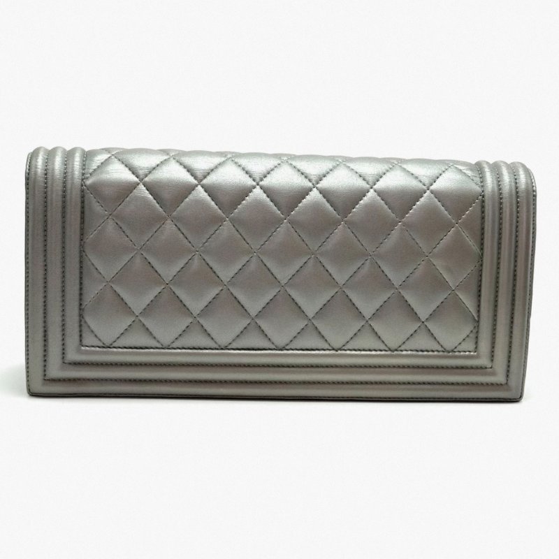 CHANEL 銀色銀扣 Leboy手拿包26*13*3 98新配件塵袋-3