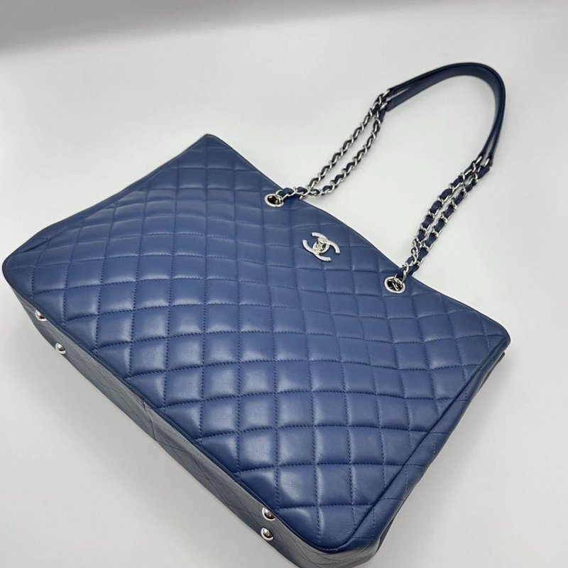 CHANEL 銀扣菱格紋鏈條手提肩背托特包 35*25*10 98新配件塵袋-1