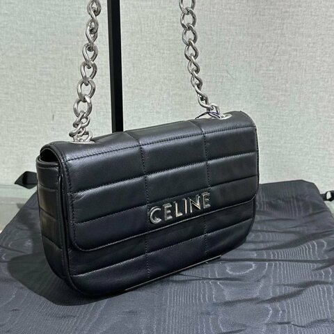 CELINE 黑色銀標按扣開合鏈條包23*15*5 99新配件塵袋