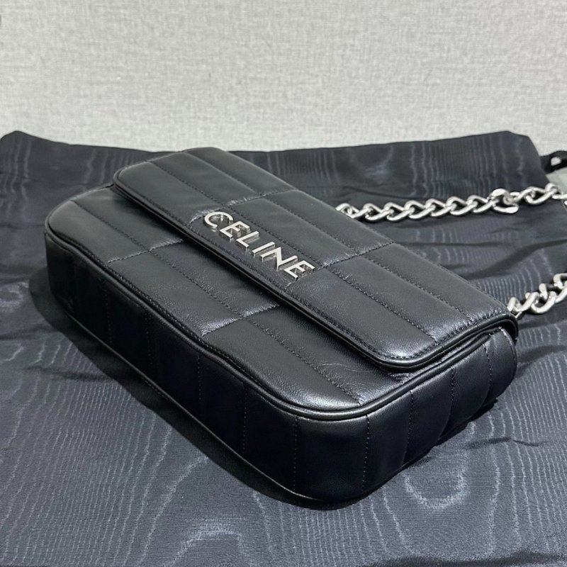 CELINE 黑色銀標按扣開合鏈條包23*15*5 99新配件塵袋-4