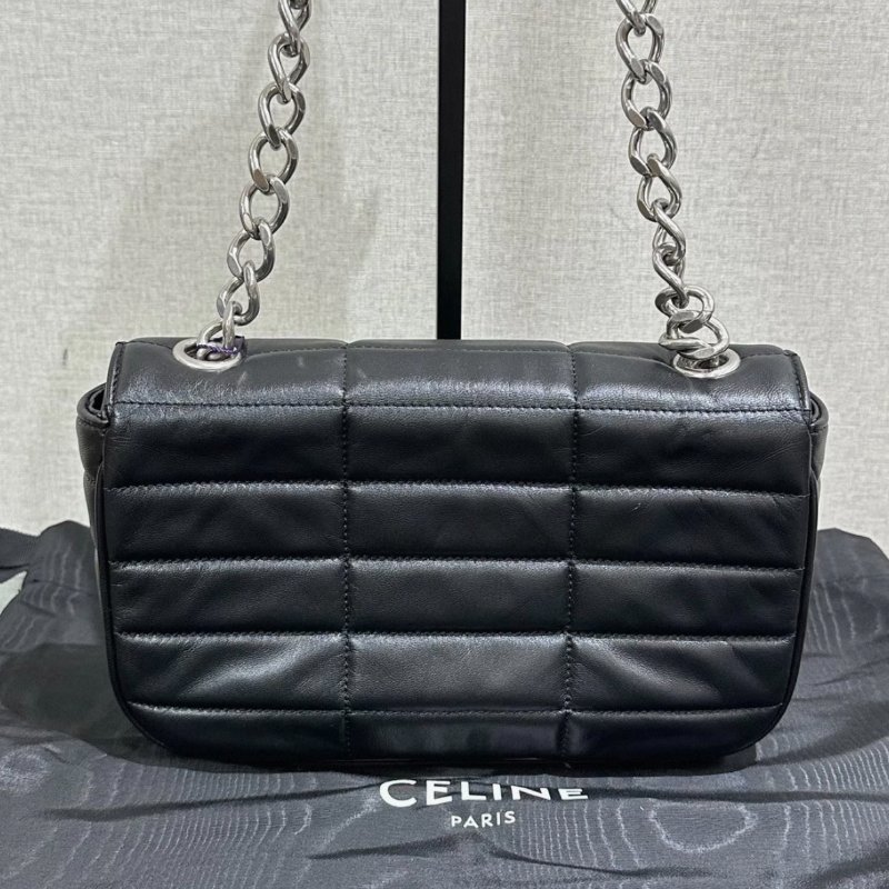 CELINE 黑色銀標按扣開合鏈條包23*15*5 99新配件塵袋-5
