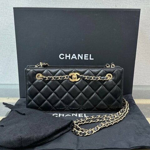 CHANEL 黑金24K肩背斜背晚宴包 27*13*7 99新配件盒子塵袋