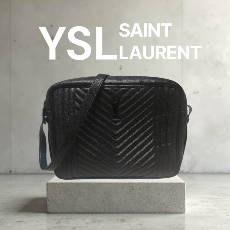 【8成新】㊣✨YSL✨(附防塵袋)SAINT LAURENT 聖羅蘭 黑色 山形紋 烤漆 相機包 文件包 電腦包 通勤包/二手精品/保證正品🌳二手樹屋🌳-0