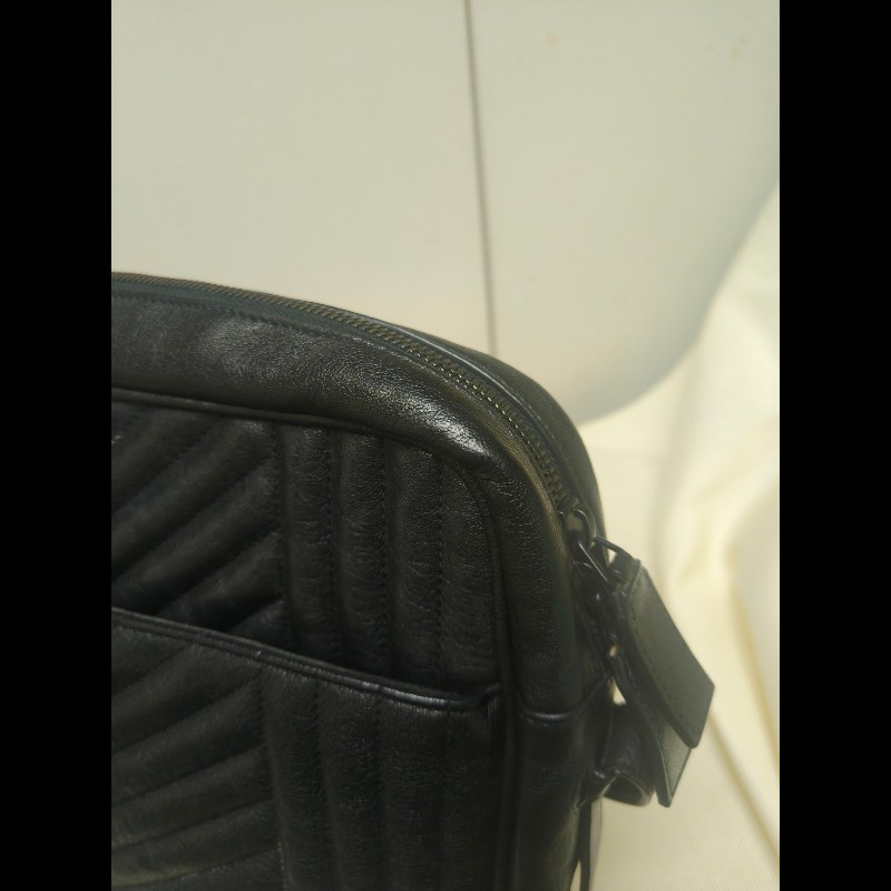 【8成新】㊣✨YSL✨(附防塵袋)SAINT LAURENT 聖羅蘭 黑色 山形紋 烤漆 相機包 文件包 電腦包 通勤包/二手精品/保證正品🌳二手樹屋🌳-12