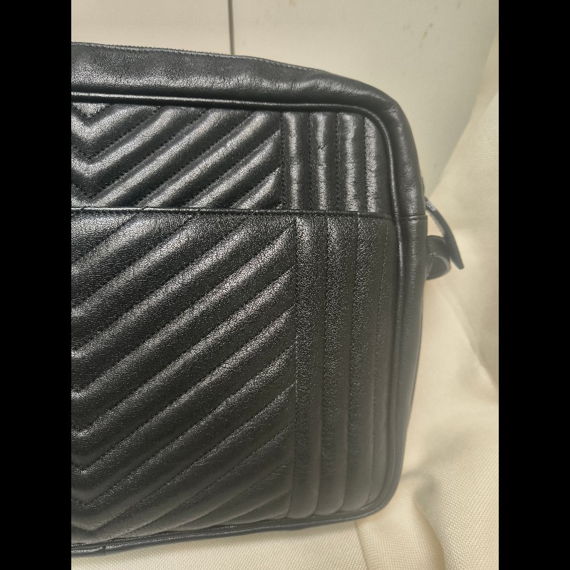 【8成新】㊣✨YSL✨(附防塵袋)SAINT LAURENT 聖羅蘭 黑色 山形紋 烤漆 相機包 文件包 電腦包 通勤包/二手精品/保證正品🌳二手樹屋🌳-22