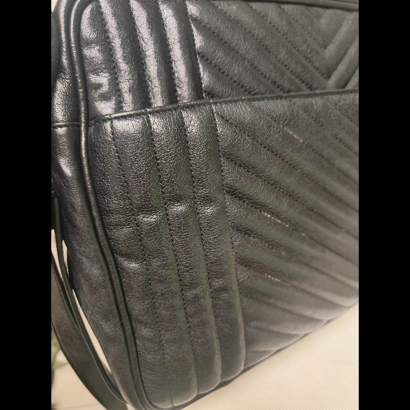 【8成新】㊣✨YSL✨(附防塵袋)SAINT LAURENT 聖羅蘭 黑色 山形紋 烤漆 相機包 文件包 電腦包 通勤包/二手精品/保證正品🌳二手樹屋🌳-28