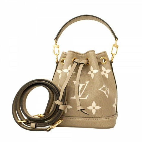 路易威登 Monogram Empreinte 雙色 Nano Noe 手提包 M46291 Tourterelle 灰奶油色 女士兩用包