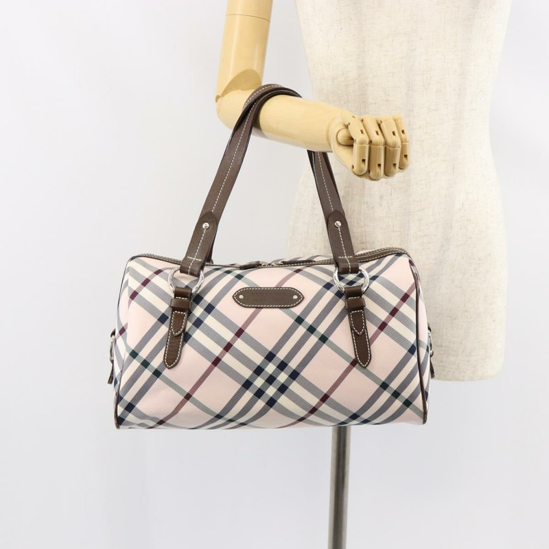 【日本直送】BURBERRY Nova 格紋藍標手提包 尼龍 米色 銀色 正品 151896-22