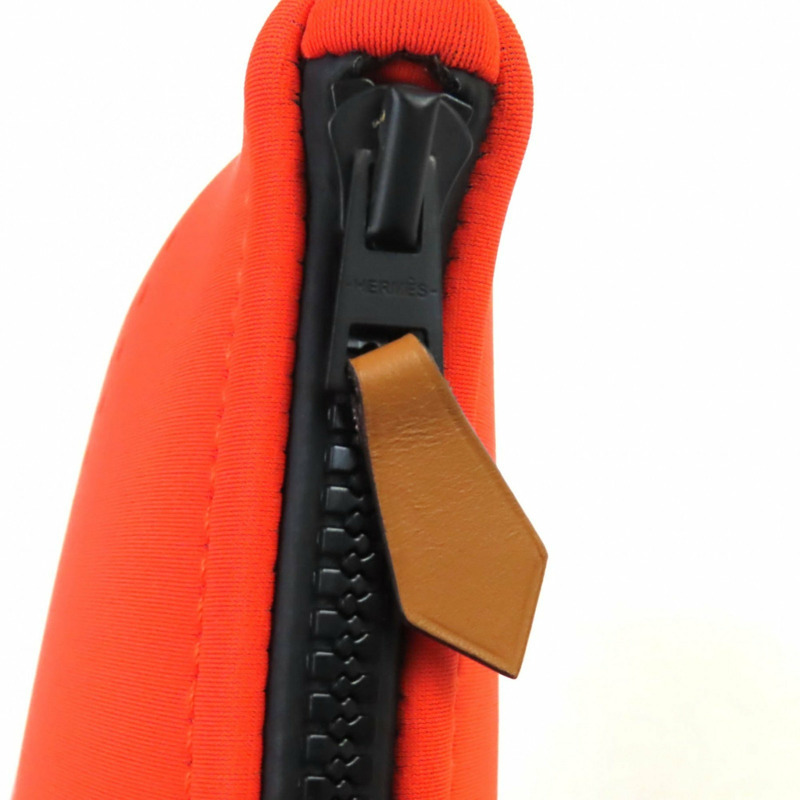 愛馬仕 Neobain Zen Au Soleil PM 標誌鏤空皮革拉鍊手拿包,橙色,法國製造-7