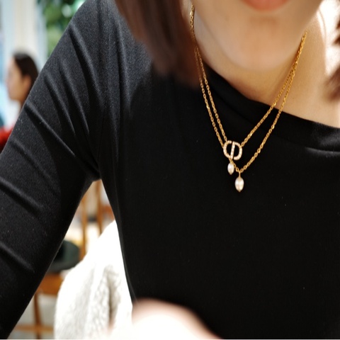 迪奧 Dior項鍊 珍珠項鍊 雙鍊 金色