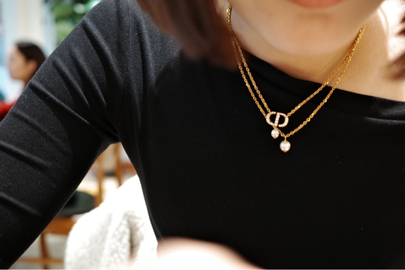 迪奧 Dior項鍊 珍珠項鍊 雙鍊 金色-0