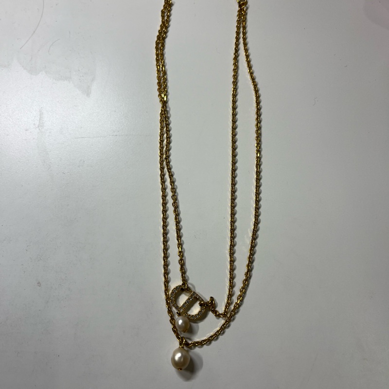 迪奧 Dior項鍊 珍珠項鍊 雙鍊 金色-3