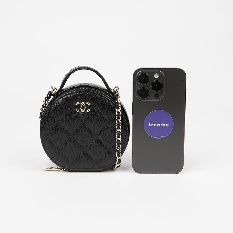 CHANEL AP2502 魚子醬紋圓形手把斜背包-6