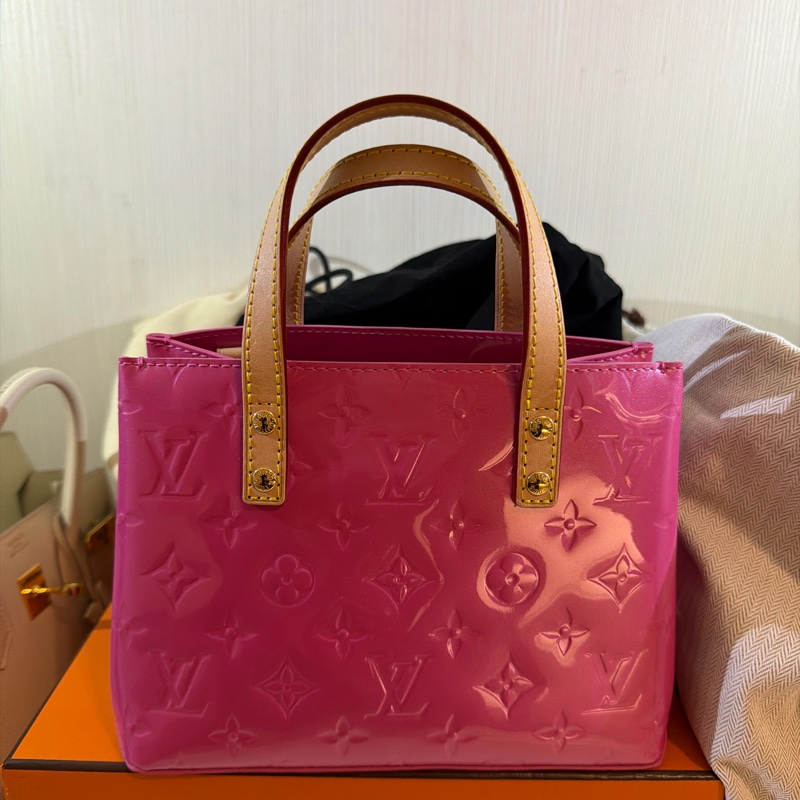 LV 粉紅漆皮斜背手拿兩用-0