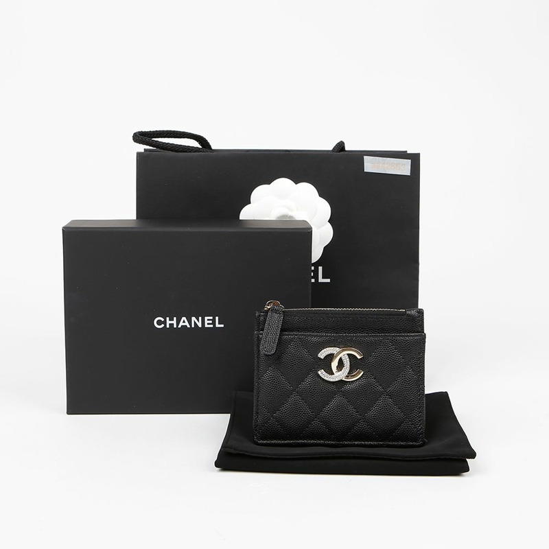 CHANEL Caviar Skin CC Logo Zip Card Holder AP4174-0