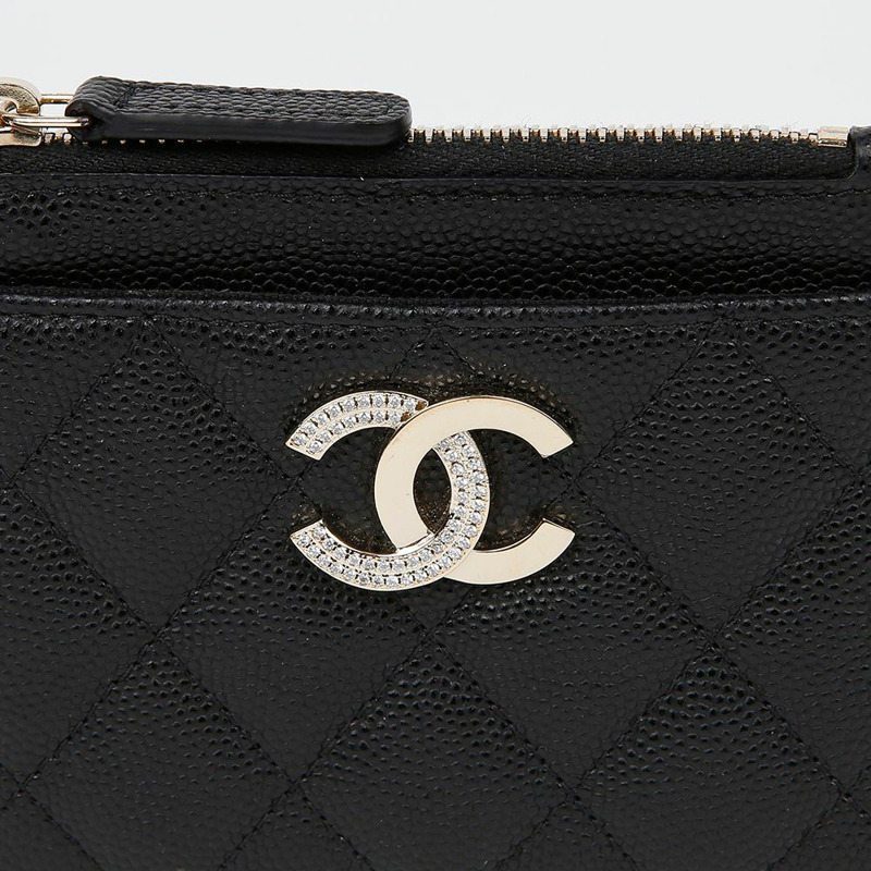 CHANEL Caviar Skin CC Logo Zip Card Holder AP4174-2
