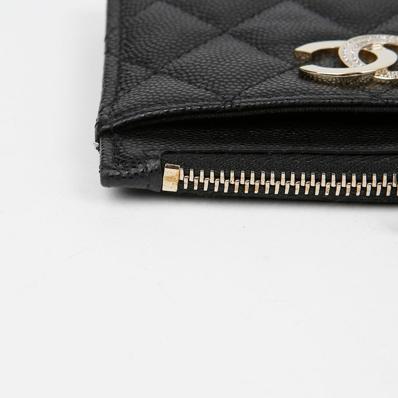 CHANEL Caviar Skin CC Logo Zip Card Holder AP4174-9