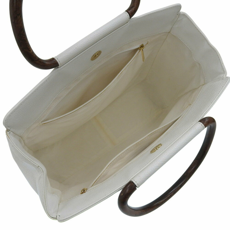 香奈兒 5 號托特包，手提包，木質手柄，魚子醬皮，白色-2