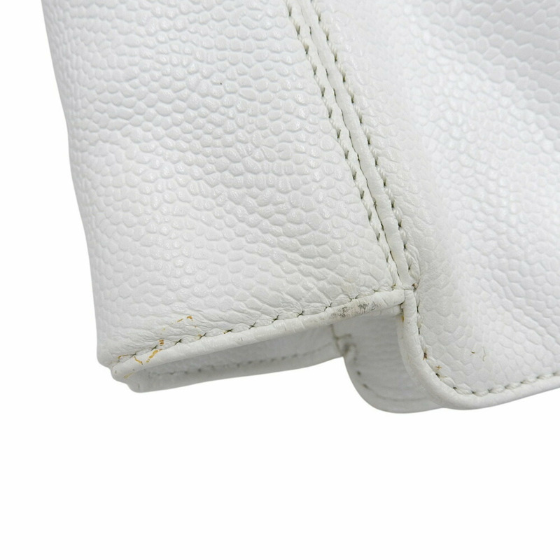 香奈兒 5 號托特包，手提包，木質手柄，魚子醬皮，白色-6