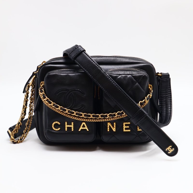 CHANEL 雙口袋炸藥包 - 小號黑金-2