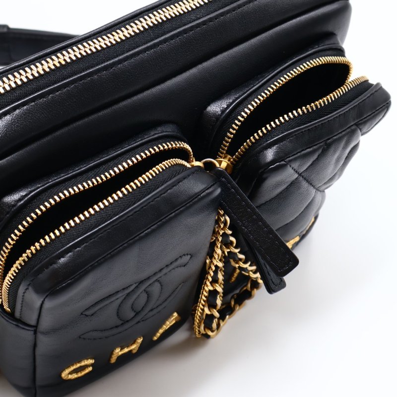CHANEL 雙口袋炸藥包 - 小號黑金-6