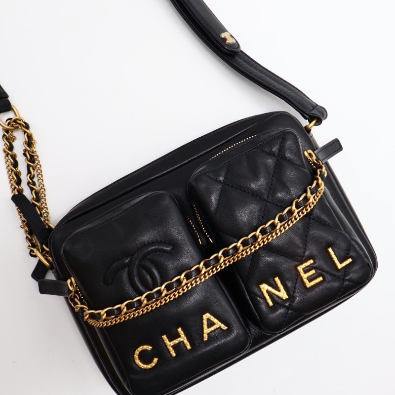 CHANEL 雙口袋炸藥包 - 小號黑金-9