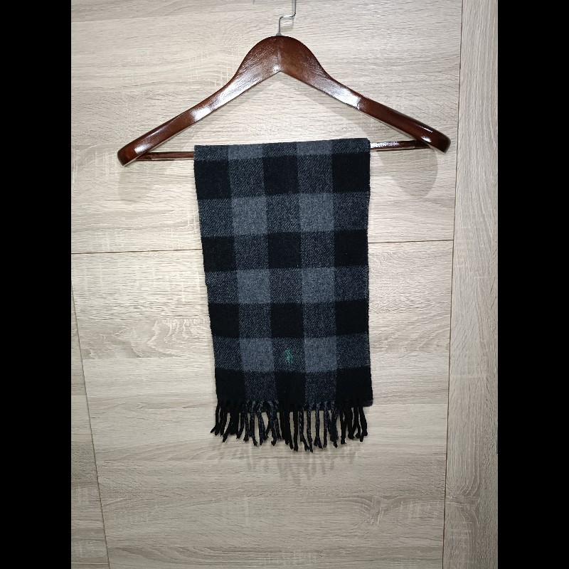 Polo Ralph Lauren RL 黑灰 大格子 羊毛 圍巾-0