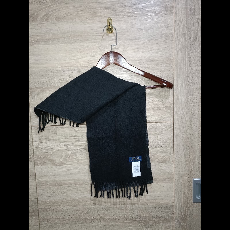 Polo Ralph Lauren RL 黑灰 大格子 羊毛 圍巾-3