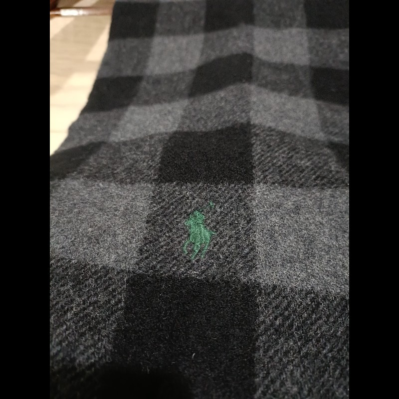 Polo Ralph Lauren RL 黑灰 大格子 羊毛 圍巾-4