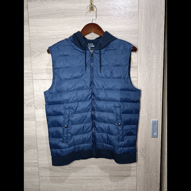 Polo Ralph Lauren RL 深藍 連帽 羽絨背心 絎縫背心 男M-0