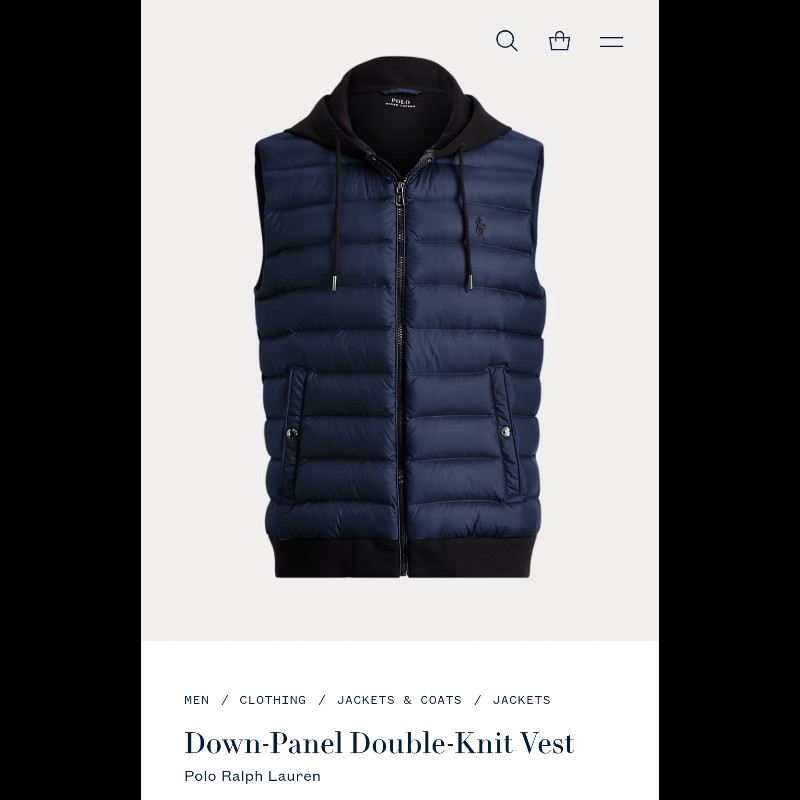Polo Ralph Lauren RL 深藍 連帽 羽絨背心 絎縫背心 男M-1
