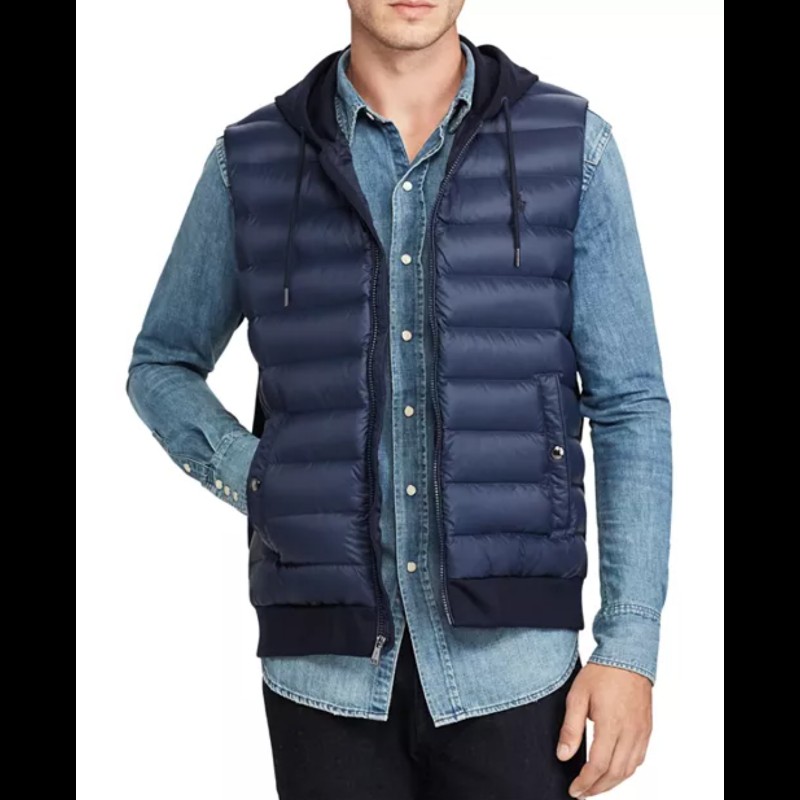 Polo Ralph Lauren RL 深藍 連帽 羽絨背心 絎縫背心 男M-2