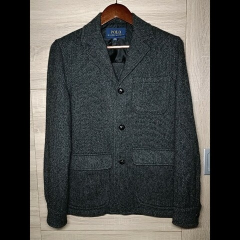 Polo Ralph Lauren 深灰 羊毛 羊駝毛 粗毛呢 人字紋 寬鬆 西裝外套 38R