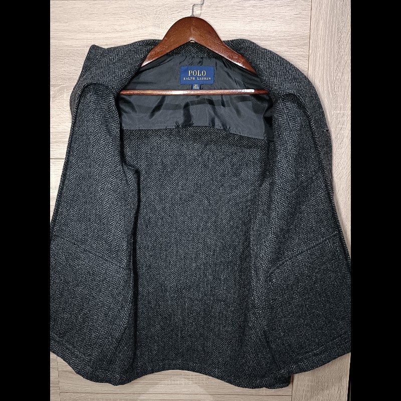 Polo Ralph Lauren 深灰 羊毛 羊駝毛 粗毛呢 人字紋 寬鬆 西裝外套 38R-2