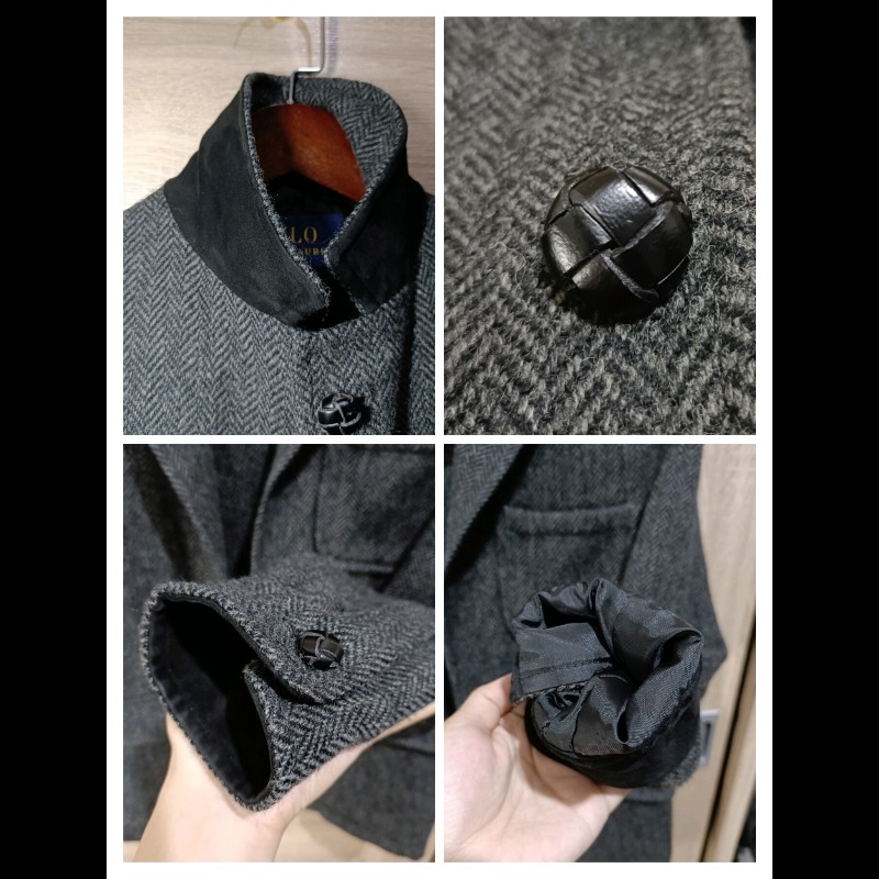 Polo Ralph Lauren 深灰 羊毛 羊駝毛 粗毛呢 人字紋 寬鬆 西裝外套 38R-4