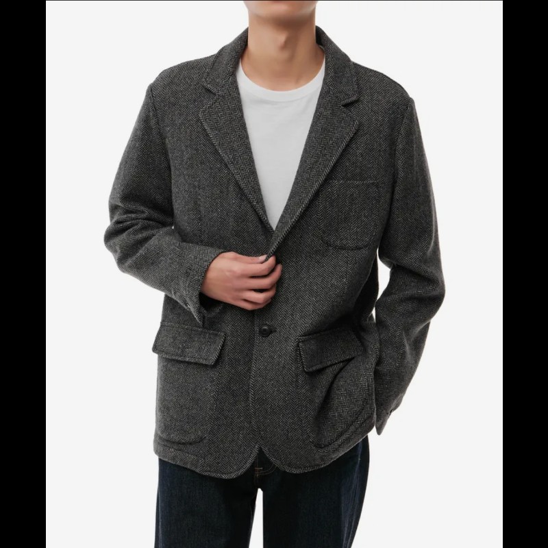 Polo Ralph Lauren 深灰 羊毛 羊駝毛 粗毛呢 人字紋 寬鬆 西裝外套 38R-6