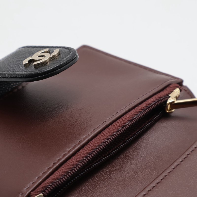 CHANEL 23B粒面牛皮雙折卡包 - 黑金30開-3