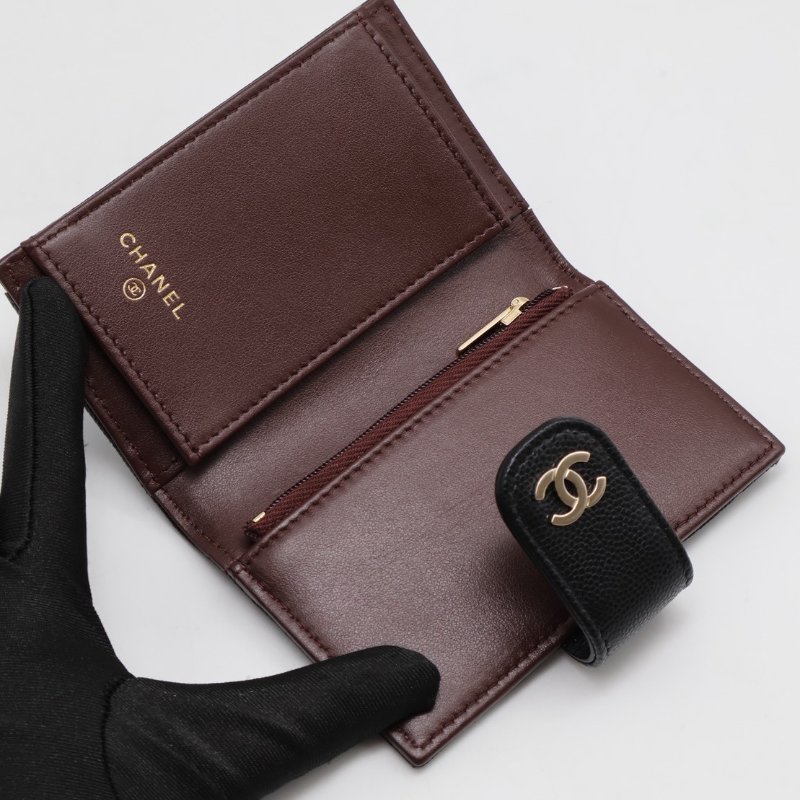 CHANEL 23B粒面牛皮雙折卡包 - 黑金30開-4