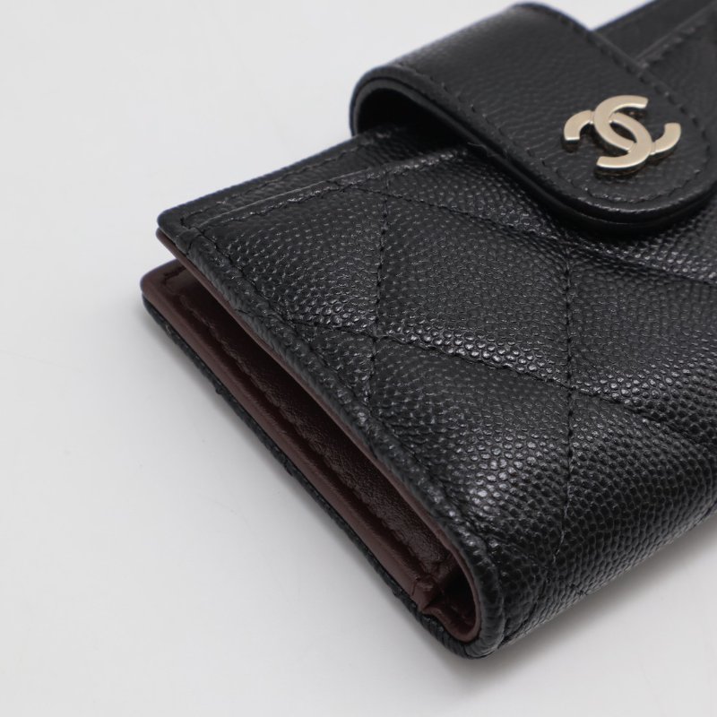 CHANEL 23B粒面牛皮雙折卡包 - 黑金30開-6
