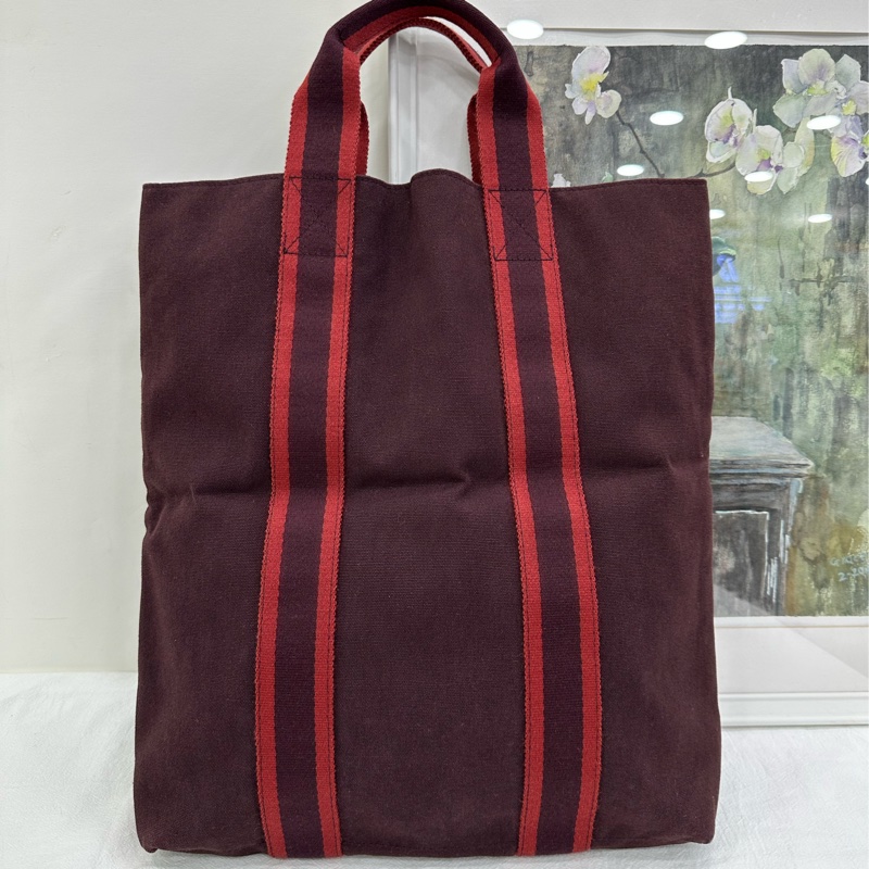 Hermes 愛馬仕 豎版拼色手提帆布包 容量很好很實用，能裝筆記本-1