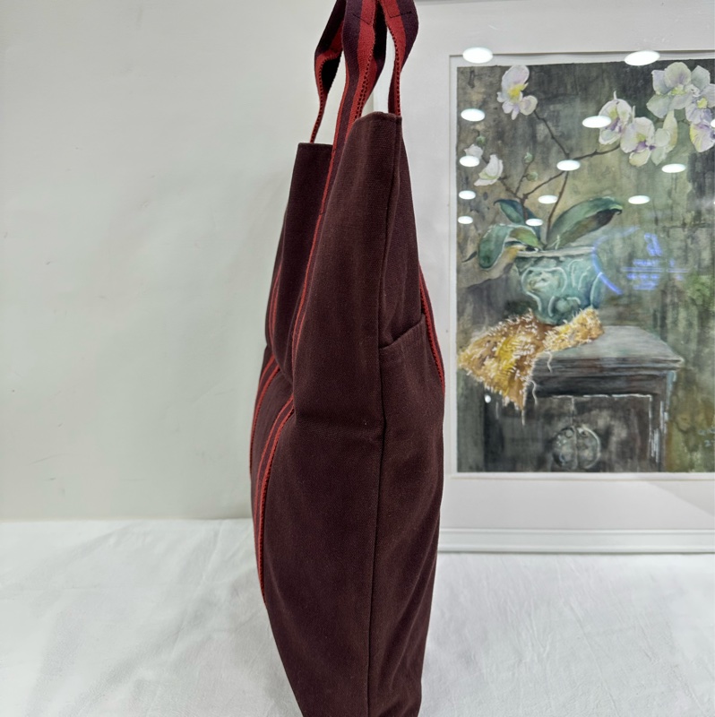 Hermes 愛馬仕 豎版拼色手提帆布包 容量很好很實用，能裝筆記本-3