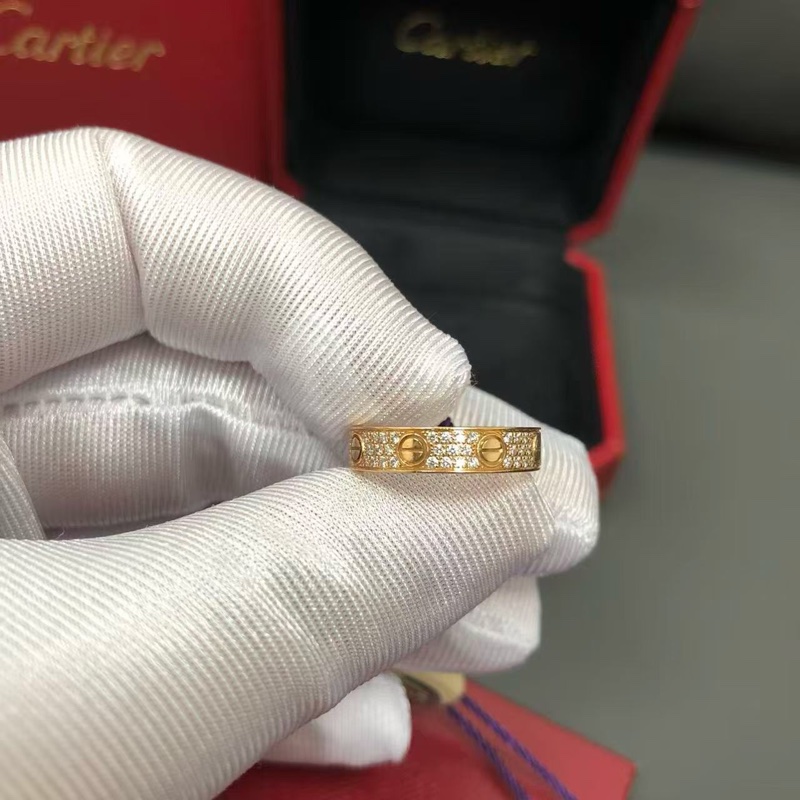 Cartier卡地亞Love滿鑽玫瑰金寬版48號戒指，2017年購入-0